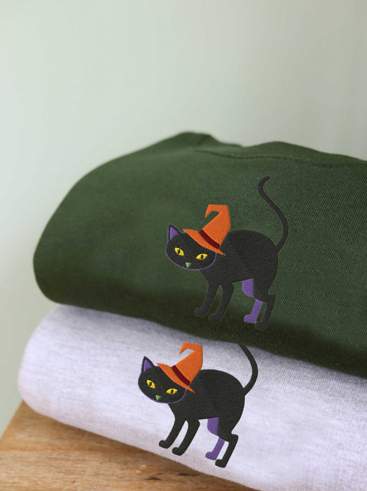 Halloween Black Cat Sweater High Quality Embroidered Logo